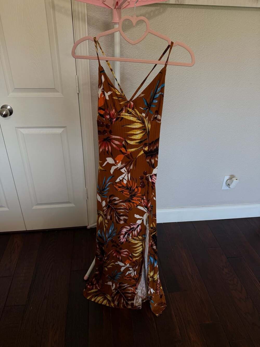 Iris Ribbed Tropical Leaf Print Maxi Dress with Side Slit